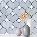 Heart shaped tile backsplash.